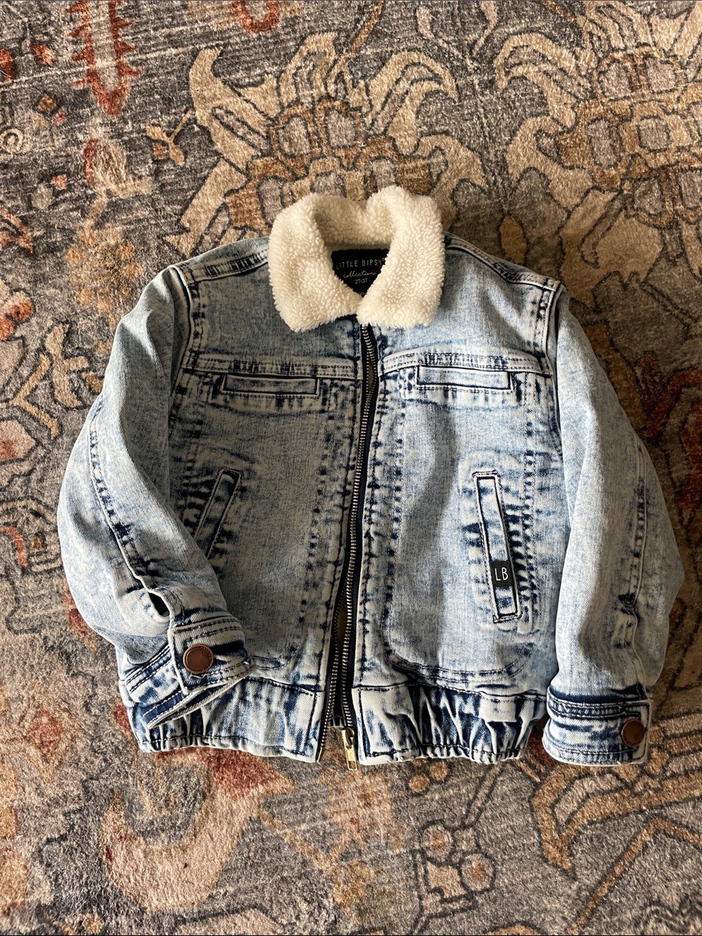 Little Bipsy Light Wash Denim Jacket with Cream Sherpa Collar